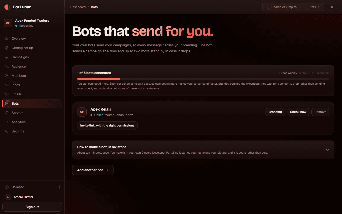The connect a bot form with the bot token field