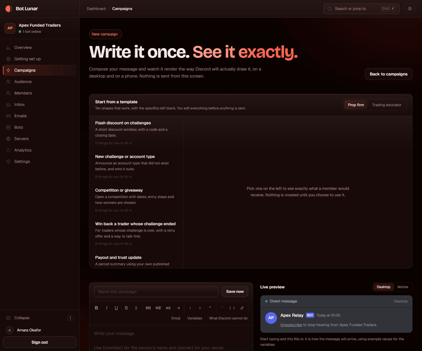 The template picker on the composer page